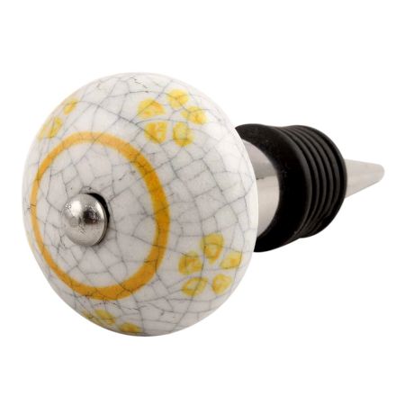 Yellow Floral Crackle Ceramic Wine Stopper